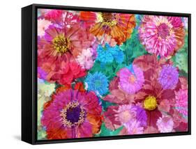 Multicolor Blossom Design from Zinnia, Gerber Daisy and Texture, Photographic Layer Work-Alaya Gadeh-Framed Stretched Canvas