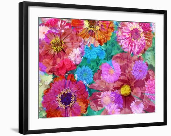 Multicolor Blossom Design from Zinnia, Gerber Daisy and Texture, Photographic Layer Work-Alaya Gadeh-Framed Photographic Print