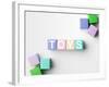 Multicolored Blocks with Toys Word Written on Them, on White. Copy Space Available-Abstract Oil Work-Framed Photographic Print