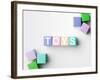 Multicolored Blocks with Toys Word Written on Them, on White. Copy Space Available-Abstract Oil Work-Framed Photographic Print