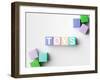 Multicolored Blocks with Toys Word Written on Them, on White. Copy Space Available-Abstract Oil Work-Framed Photographic Print