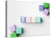 Multicolored Blocks with Toys Word Written on Them, on White. Copy Space Available-Abstract Oil Work-Stretched Canvas