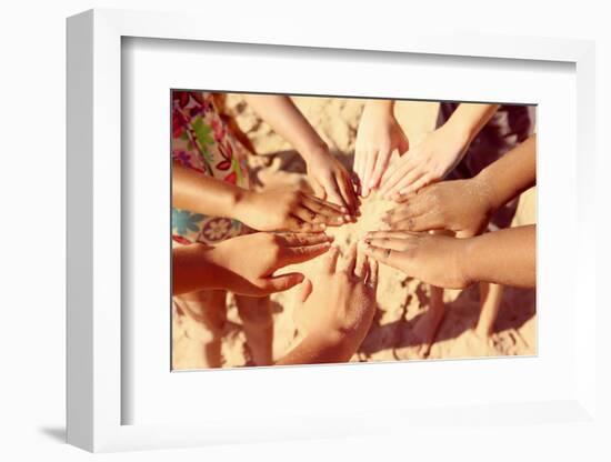 Multicultural Childrens Hands in a Circle. Instagram Effect-soupstock-Framed Photographic Print