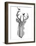 Multiple exposure of a Deer with Birds-eva_mask-Framed Art Print