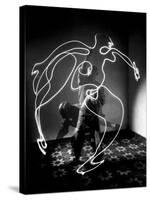 Multiple Exposure of Artist Pablo Picasso Using Flashlight to Make Light Drawing of a Figure-Gjon Mili-Stretched Canvas