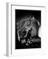 Multiple Exposure of Artist Pablo Picasso Using Flashlight to Make Light Drawing of a Figure-Gjon Mili-Framed Giclee Print