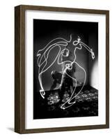 Multiple Exposure of Artist Pablo Picasso Using Flashlight to Make Light Drawing of a Figure-Gjon Mili-Framed Giclee Print