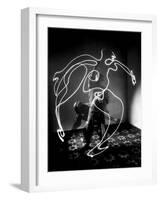 Multiple Exposure of Artist Pablo Picasso Using Flashlight to Make Light Drawing of a Figure-Gjon Mili-Framed Giclee Print