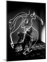 Multiple Exposure of Artist Pablo Picasso Using Flashlight to Make Light Drawing of a Figure-Gjon Mili-Mounted Giclee Print