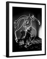 Multiple Exposure of Artist Pablo Picasso Using Flashlight to Make Light Drawing of a Figure-Gjon Mili-Framed Giclee Print