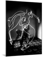 Multiple Exposure of Artist Pablo Picasso Using Flashlight to Make Light Drawing of a Figure-Gjon Mili-Mounted Giclee Print