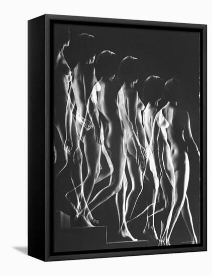 Multiple Exposure of Nude Female Descending Stairs-Gjon Mili-Framed Stretched Canvas