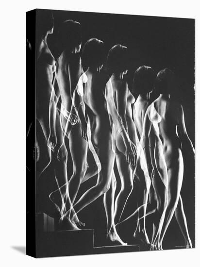 Multiple Exposure of Nude Female Descending Stairs-Gjon Mili-Stretched Canvas