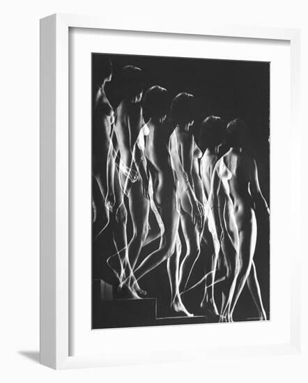 Multiple Exposure of Nude Female Descending Stairs-Gjon Mili-Framed Photographic Print