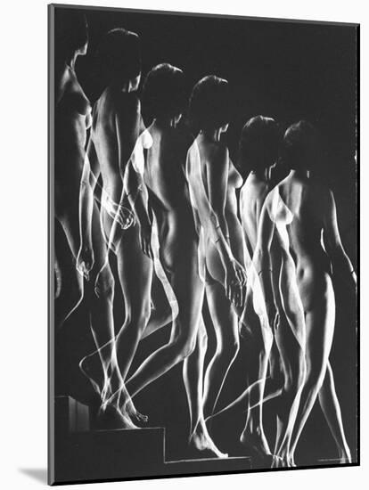 Multiple Exposure of Nude Female Descending Stairs-Gjon Mili-Mounted Photographic Print