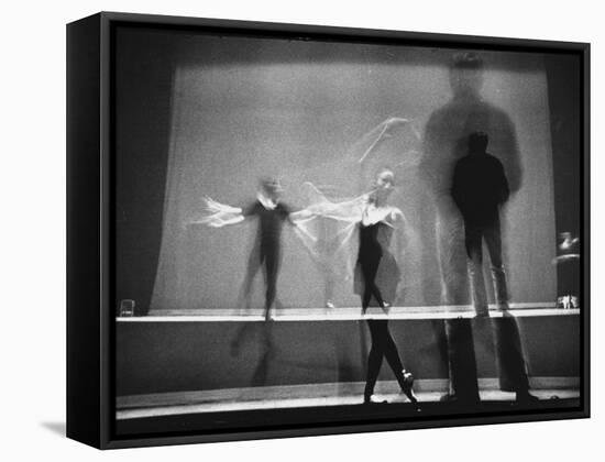 Multiple Image of Ballet Master George Balanchine Watching NYC Ballet Dancers Rehearse-Gjon Mili-Framed Stretched Canvas