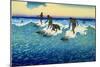 Multiple Surfers Catching Wave-null-Mounted Art Print