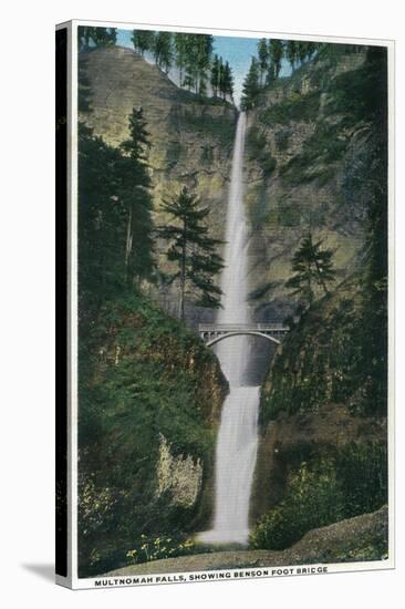 Multnomah Falls and Benson Foot Bridge - Columbia River, OR-Lantern Press-Stretched Canvas