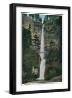 Multnomah Falls and Benson Foot Bridge - Columbia River, OR-Lantern Press-Framed Art Print