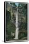 Multnomah Falls and Benson Foot Bridge - Columbia River, OR-Lantern Press-Framed Stretched Canvas