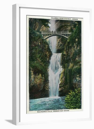 Multnomah Falls on Columbia River - Columbia River, OR-Lantern Press-Framed Art Print