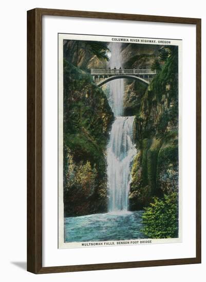 Multnomah Falls on Columbia River - Columbia River, OR-Lantern Press-Framed Art Print