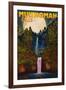 Multnomah Falls, Oregon and Full Moon-Lantern Press-Framed Art Print