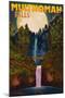 Multnomah Falls, Oregon and Full Moon-Lantern Press-Mounted Art Print