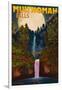 Multnomah Falls, Oregon and Full Moon-Lantern Press-Framed Art Print