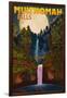 Multnomah Falls, Oregon and Full Moon-Lantern Press-Framed Art Print