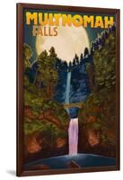 Multnomah Falls, Oregon and Full Moon-Lantern Press-Framed Art Print