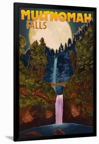 Multnomah Falls, Oregon and Full Moon-Lantern Press-Framed Art Print