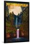 Multnomah Falls, Oregon and Full Moon-Lantern Press-Framed Art Print