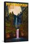 Multnomah Falls, Oregon and Full Moon-Lantern Press-Framed Stretched Canvas