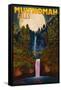 Multnomah Falls, Oregon and Full Moon-Lantern Press-Framed Stretched Canvas