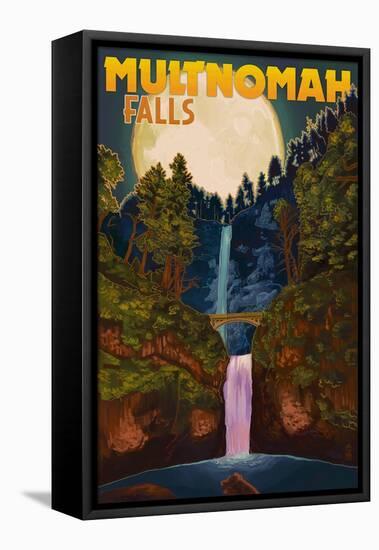 Multnomah Falls, Oregon and Full Moon-Lantern Press-Framed Stretched Canvas