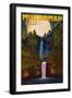 Multnomah Falls, Oregon and Full Moon-Lantern Press-Framed Art Print