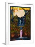 Multnomah Falls, Oregon and Full Moon-Lantern Press-Framed Art Print