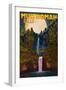 Multnomah Falls, Oregon and Full Moon-Lantern Press-Framed Art Print