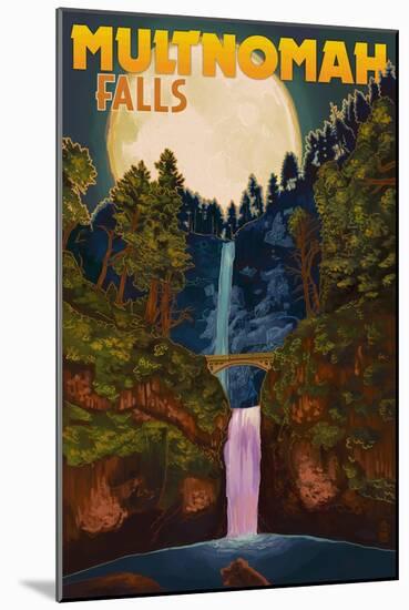 Multnomah Falls, Oregon and Full Moon-Lantern Press-Mounted Art Print