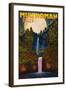 Multnomah Falls, Oregon and Full Moon-Lantern Press-Framed Art Print