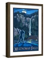 Multnomah Falls, Oregon - Bigfoot-Lantern Press-Framed Art Print