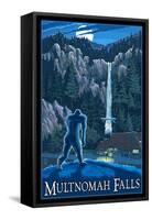 Multnomah Falls, Oregon - Bigfoot-Lantern Press-Framed Stretched Canvas