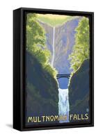 Multnomah Falls, Oregon - Maiden of the Falls-Lantern Press-Framed Stretched Canvas