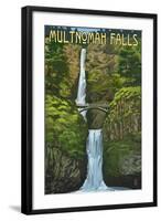 Multnomah Falls, Oregon - Summer View-Lantern Press-Framed Art Print