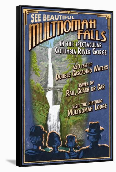 Multnomah Falls, Oregon-Lantern Press-Framed Stretched Canvas