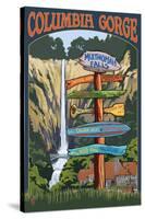 Multnomah Falls Signpost - Columbia Gorge, Oregon-Lantern Press-Stretched Canvas