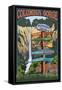 Multnomah Falls Signpost - Columbia Gorge, Oregon-Lantern Press-Framed Stretched Canvas