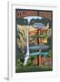 Multnomah Falls Signpost - Columbia Gorge, Oregon-Lantern Press-Framed Art Print