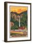 Multnomah Falls View with Train, c.2009-Lantern Press-Framed Art Print